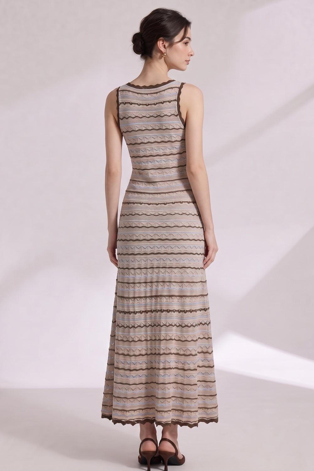 Beige Crochet-Style Knit A-Line Maxi Dress - OWNCI Beige Crochet-Style Knit A-Line Maxi Dress - OWNCI