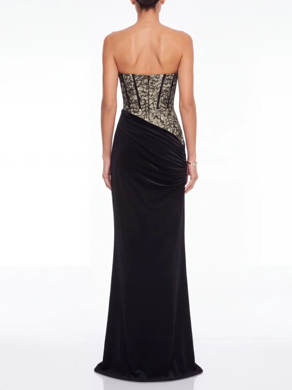 Xervik Strapless Lace Satin Maxi Dress In Black - OWNCI
