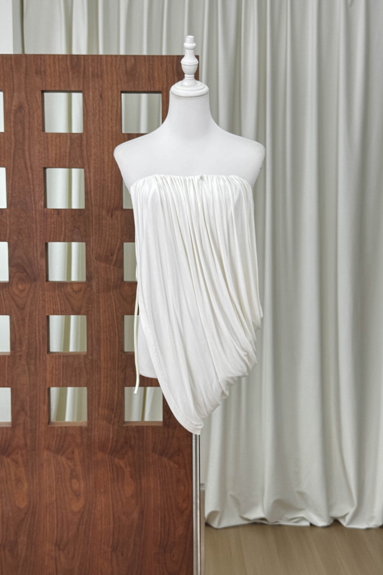 White Stretch Jersey Fitted Skirt with Draped Asymmetrical Top Two-Piece Set - OWNCI White Stretch Jersey Fitted Skirt with Draped Asymmetrical Top Two-Piece Set - OWNCI
