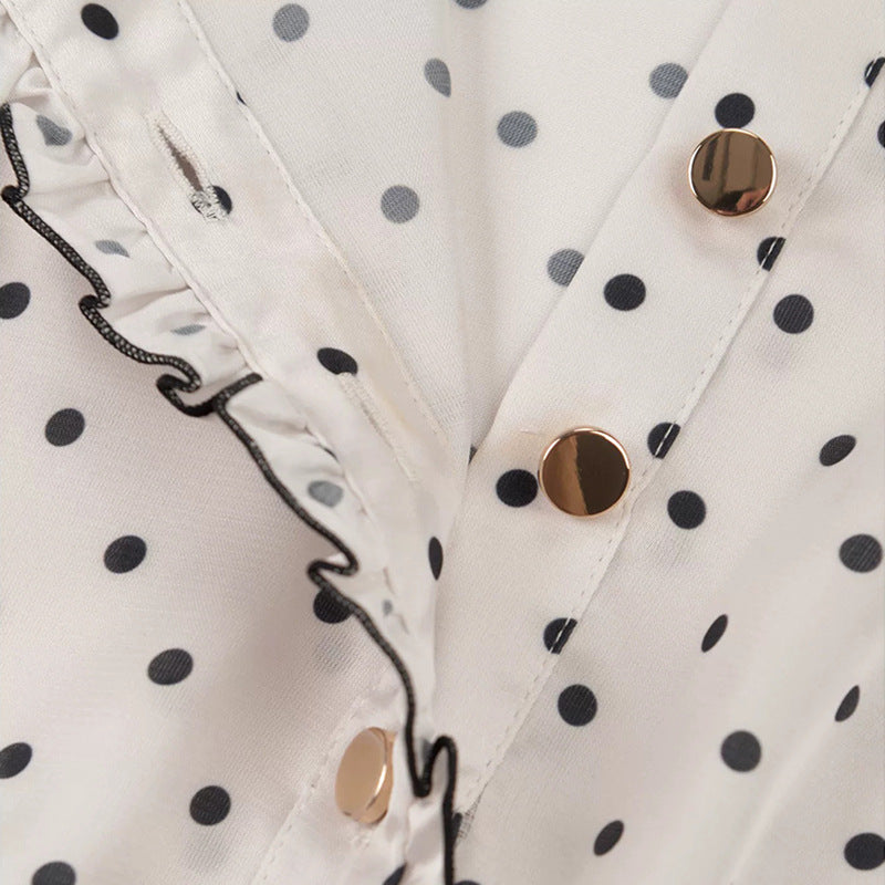 Polka Dot Ruffle Sleeve Midi Dress - OWNCI Polka Dot Ruffle Sleeve Midi Dress - OWNCI
