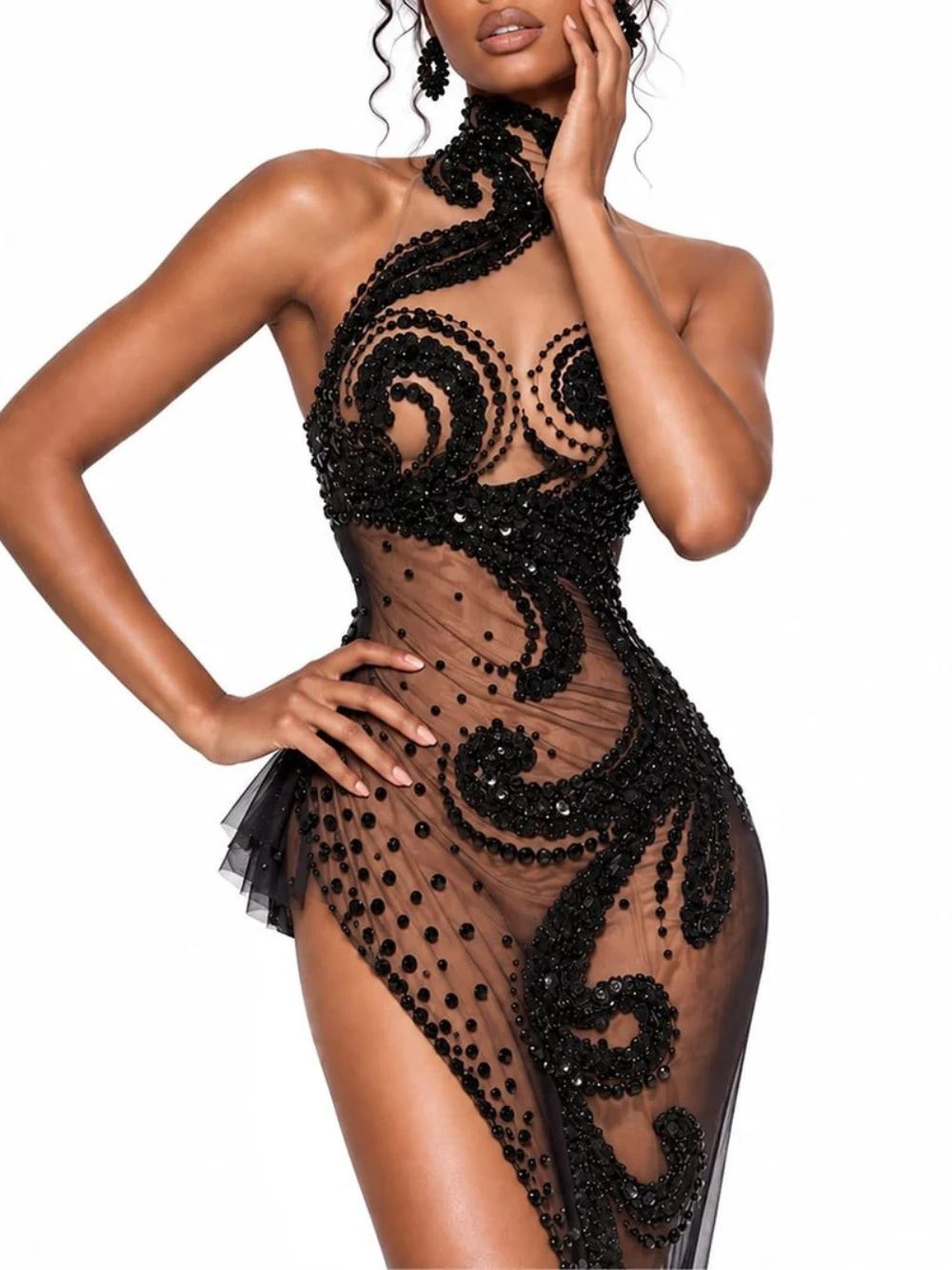 Abrisel High Neck Rhinestone Maxi Dress - OWNCI Abrisel High Neck Rhinestone Maxi Dress - OWNCI