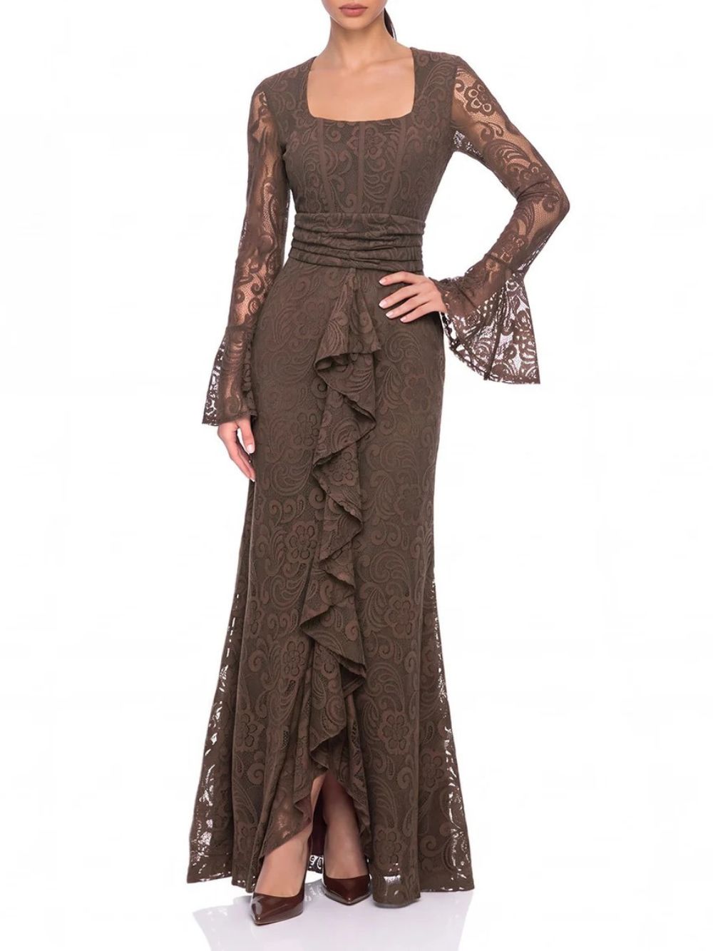 Cevrane Long Sleeve Lace Ruffle Maxi Dress - OWNCI Cevrane Long Sleeve Lace Ruffle Maxi Dress - OWNCI