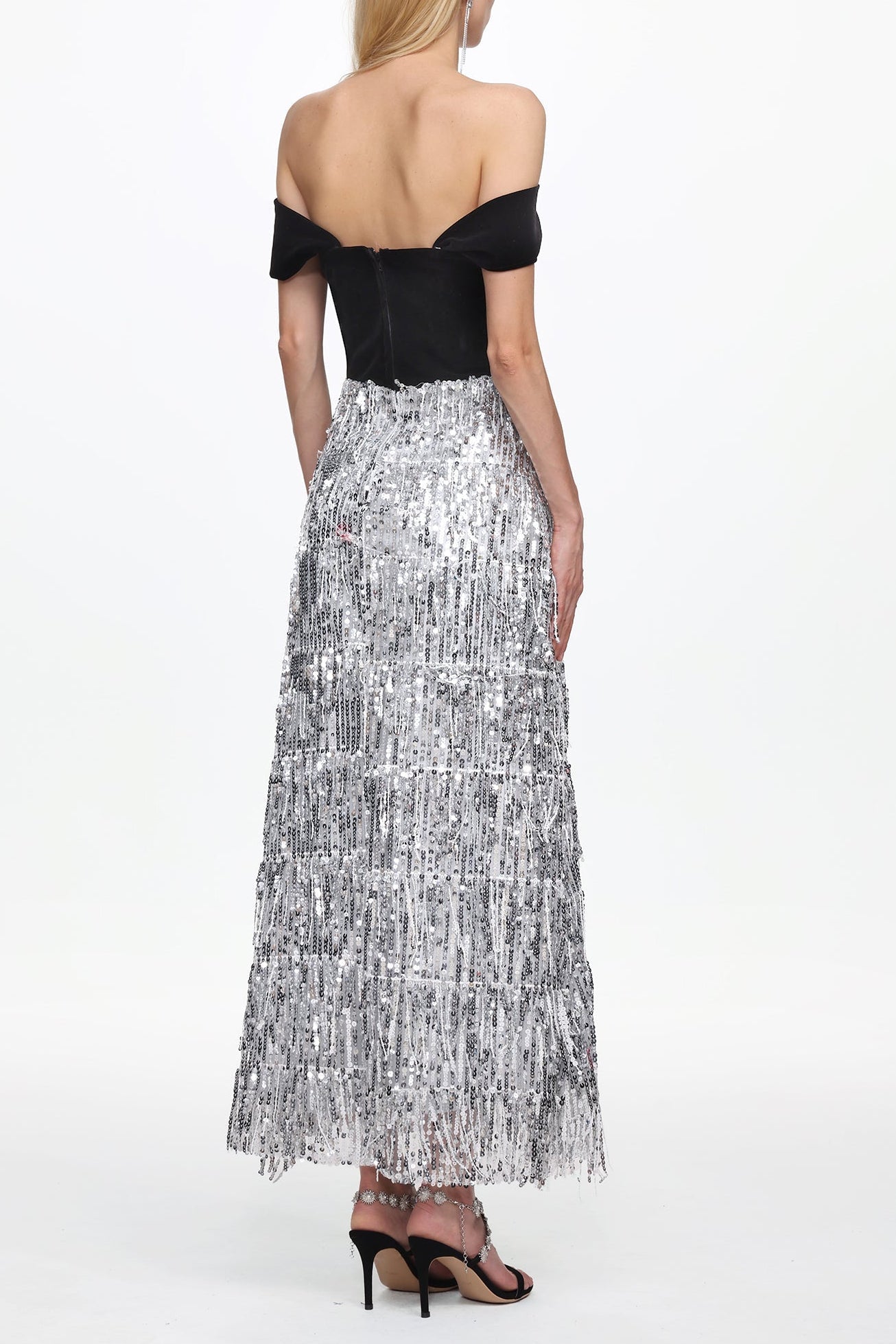 Merrit Off Shoulder Fringe Velvet Maxi Dress - OWNCI Merrit Off Shoulder Fringe Velvet Maxi Dress - OWNCI