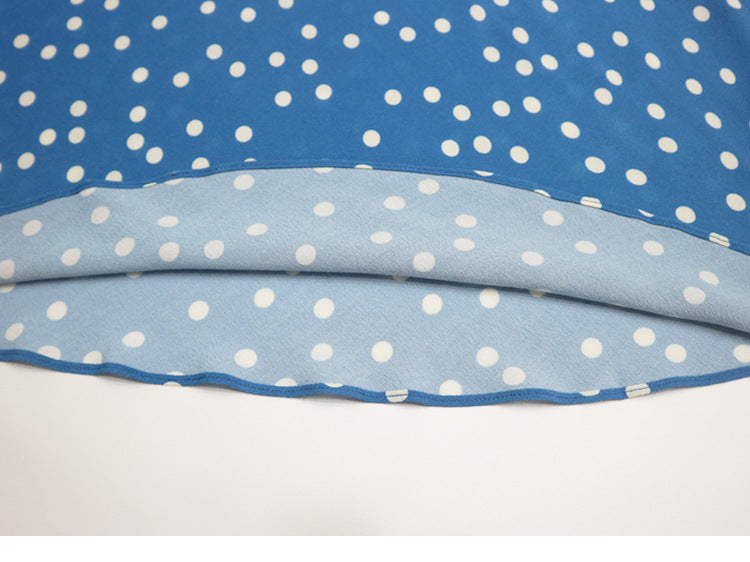 Lyuba Polka Dot Lace-Trimmed V-Neck Maxi Dress In Blue - OWNCI Lyuba Polka Dot Lace-Trimmed V-Neck Maxi Dress In Blue - OWNCI