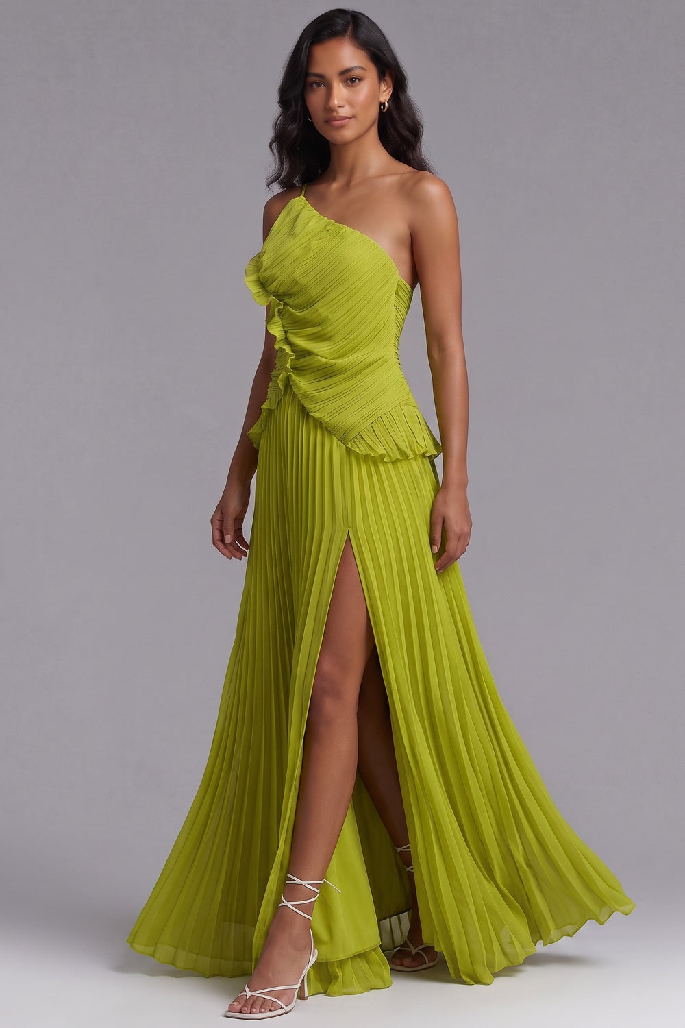 Lime Green Chiffon A-Line Gown - OWNCI