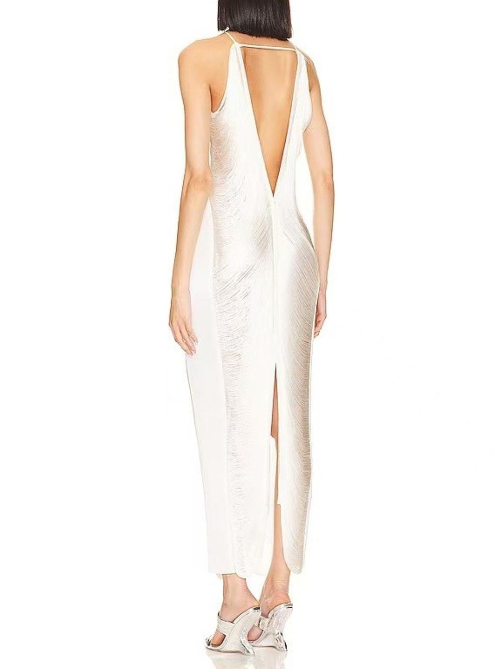 Mindy White Halter Tassel Maxi Dress - OWNCI
