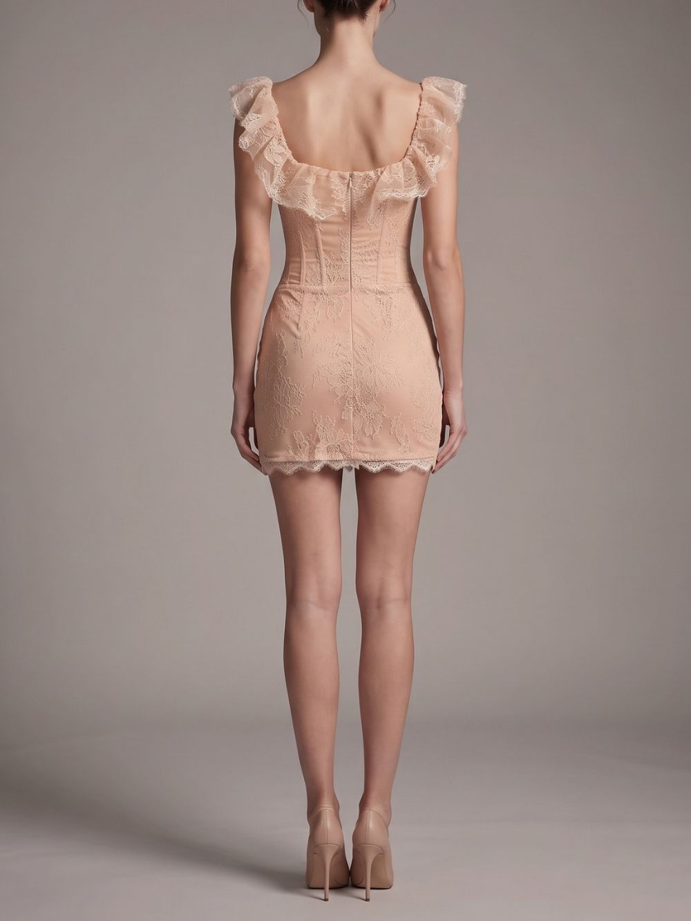 Lace Ruffle Structured Dress - OWNCI