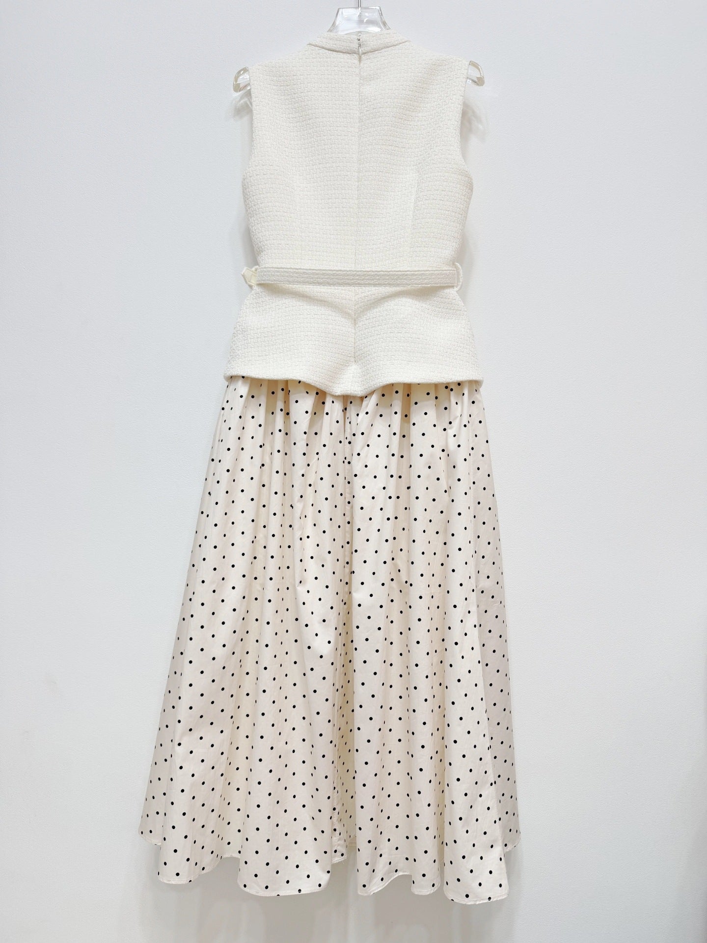 Sleeveless Textured Vest & Polka‑Dot Pleated Midi Skirt Two‑Piece Set - OWNCI Sleeveless Textured Vest & Polka‑Dot Pleated Midi Skirt Two‑Piece Set - OWNCI