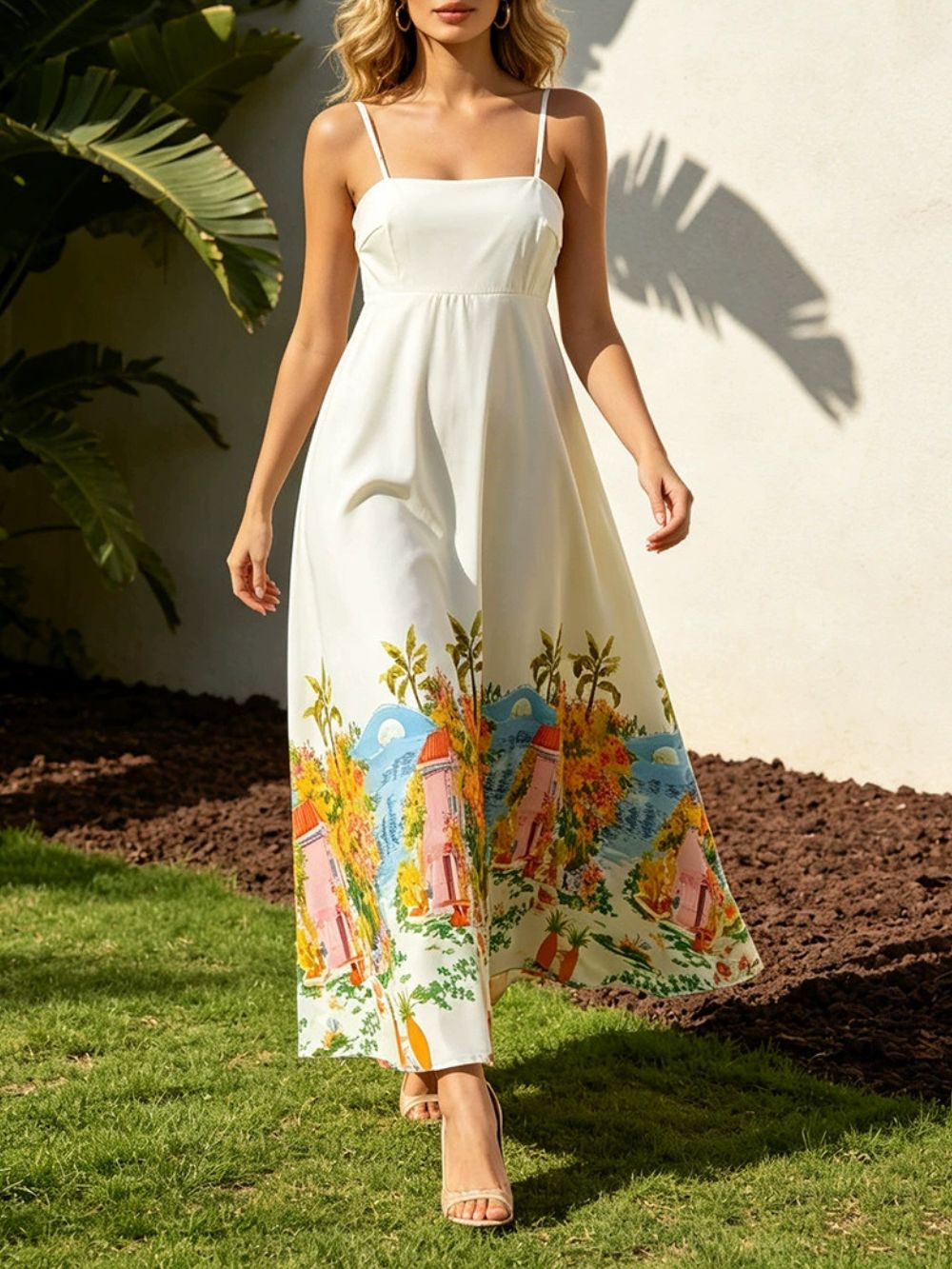 Maura Spaghetti Printed Midi Dress - OWNCI