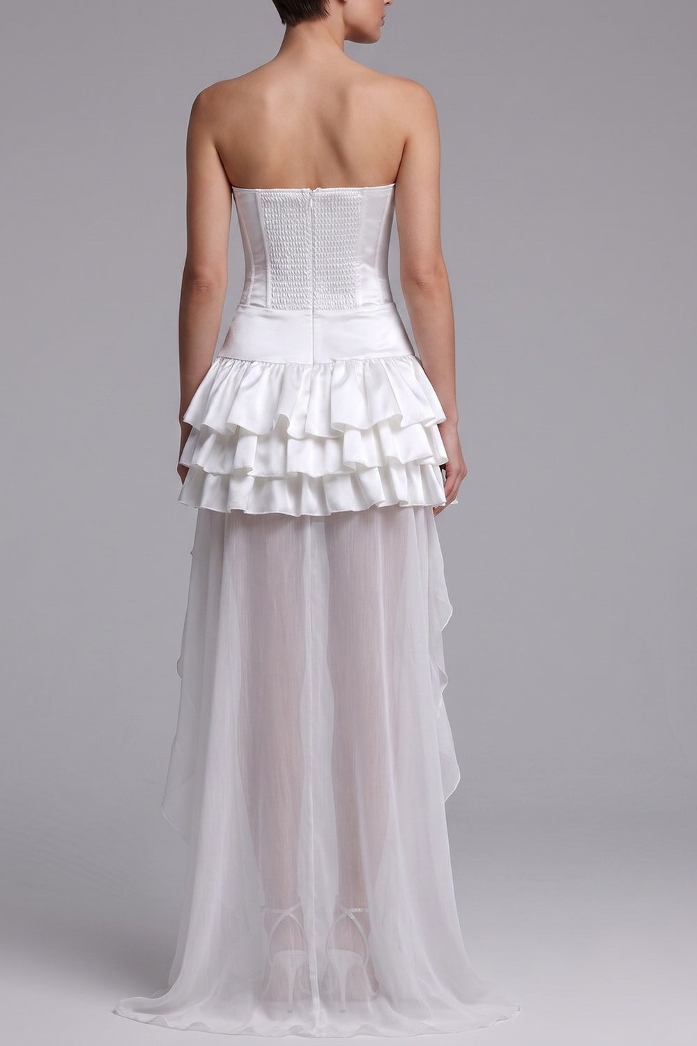 Strapless Textured Corset High Low Ruffle Mini Dress - OWNCI