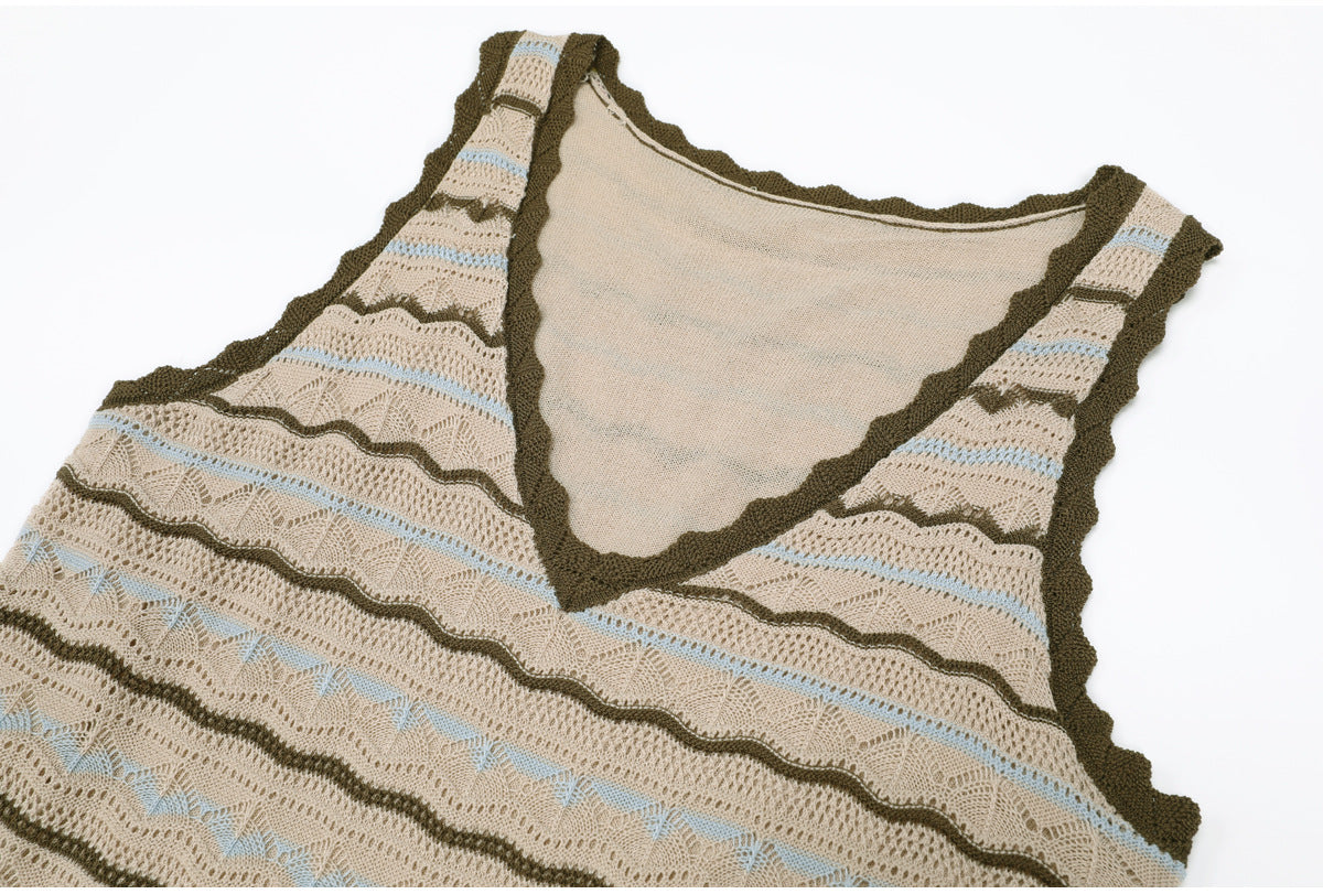 Beige Crochet-Style Knit A-Line Maxi Dress - OWNCI Beige Crochet-Style Knit A-Line Maxi Dress - OWNCI