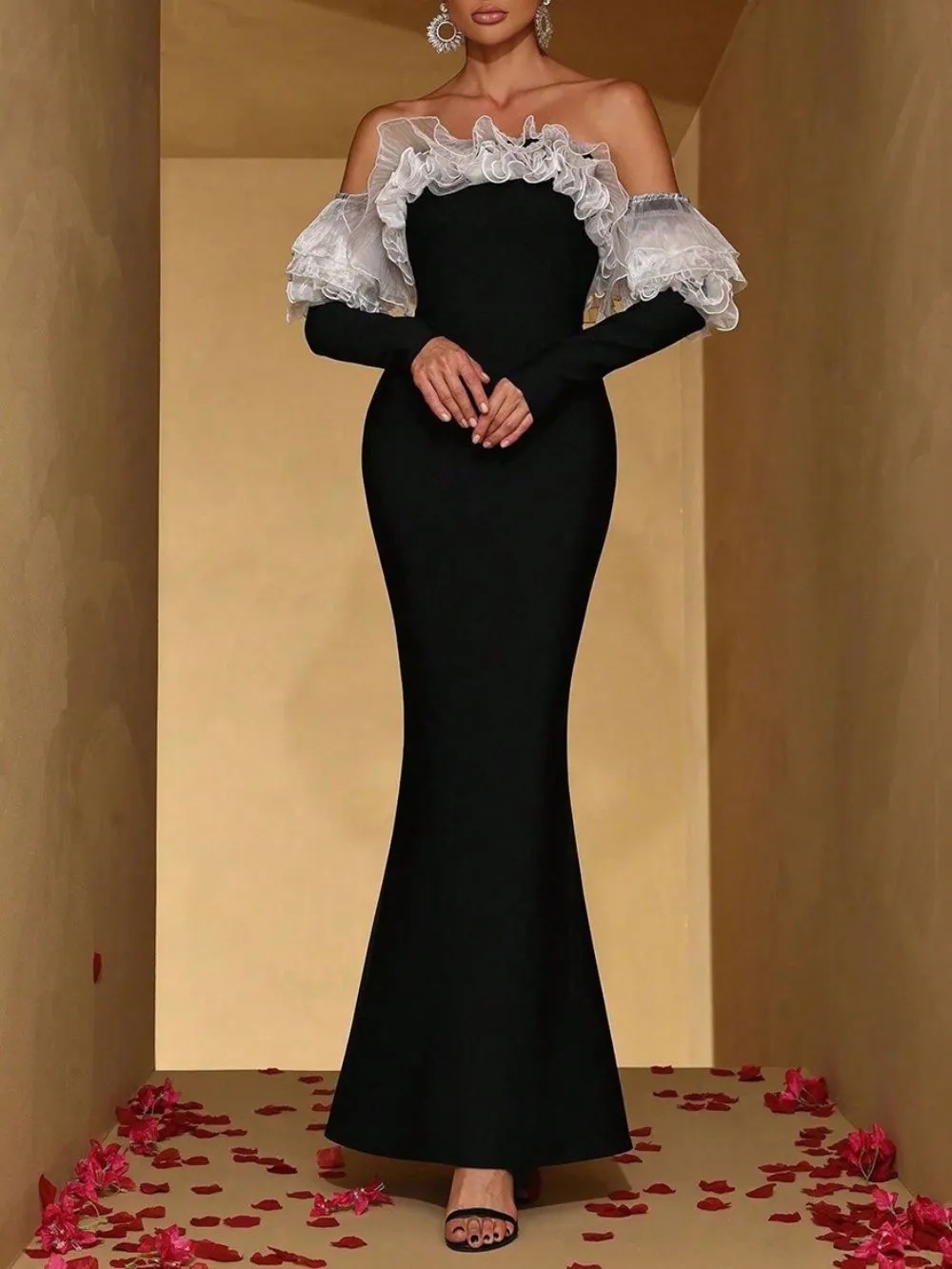 Merit Black Off-Shoulder Long Sleeve Maxi Dress - OWNCI Merit Black Off-Shoulder Long Sleeve Maxi Dress - OWNCI