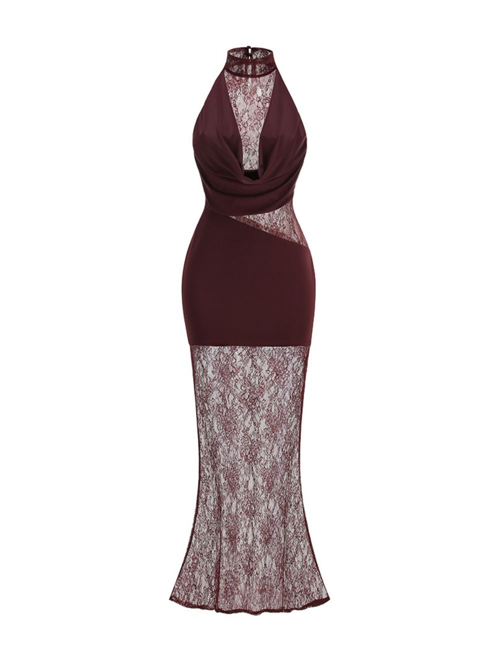 Milla Wine Halter Lace Maxi Dress - OWNCI Milla Wine Halter Lace Maxi Dress - OWNCI
