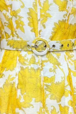Yellow Floral Midi Dress with Belt - OWNCI Yellow Floral Midi Dress with Belt - OWNCI