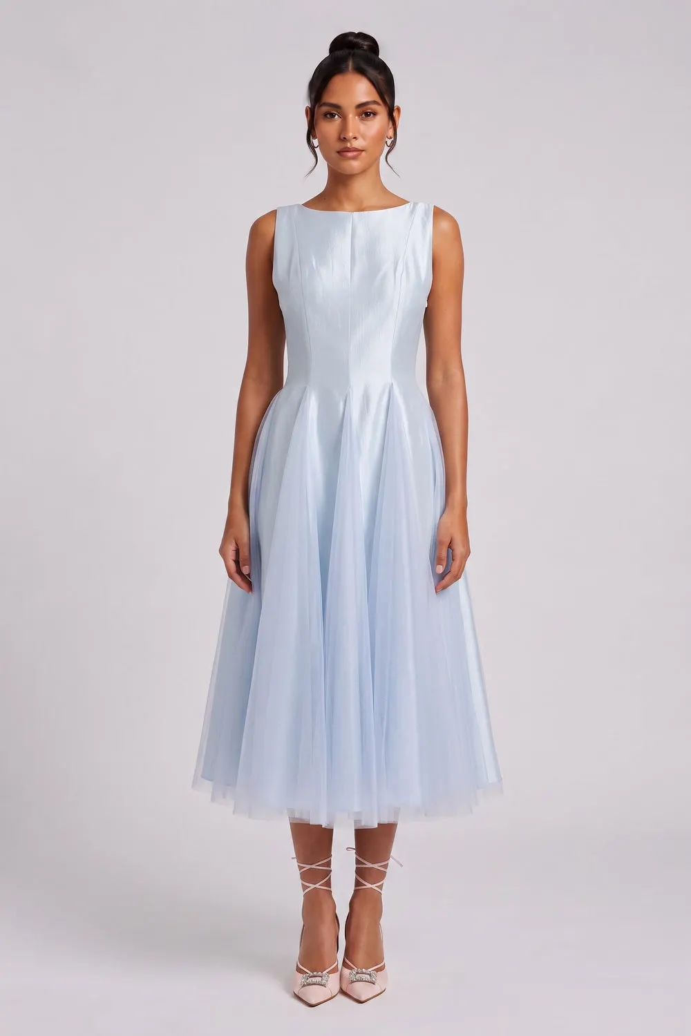 Light Blue Sleeveless Midi Dress - OWNCI