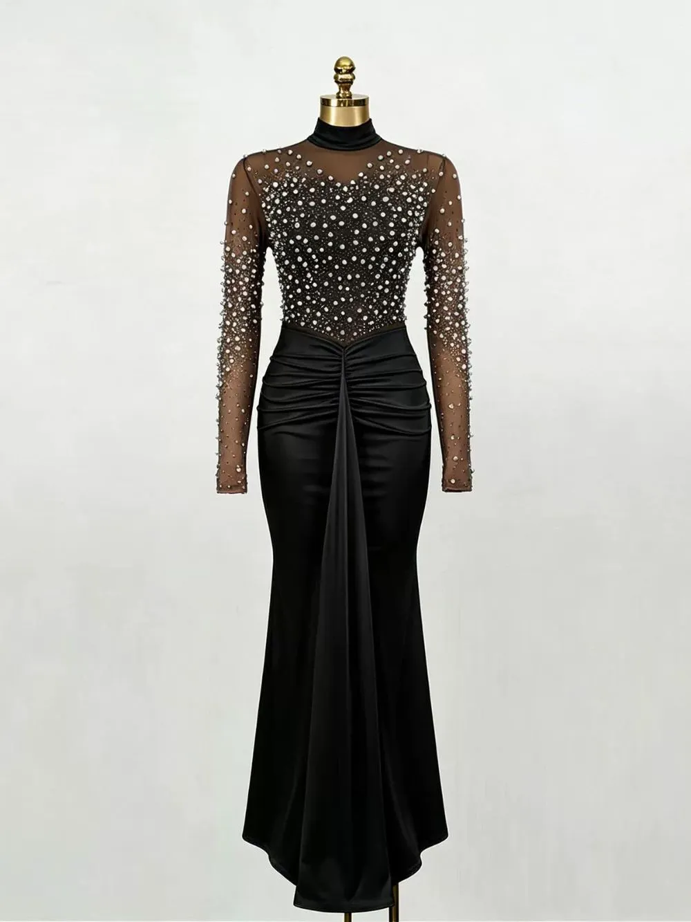 Melena Pearl Embellished Long Sleeve Maxi Dress - OWNCI Melena Pearl Embellished Long Sleeve Maxi Dress - OWNCI