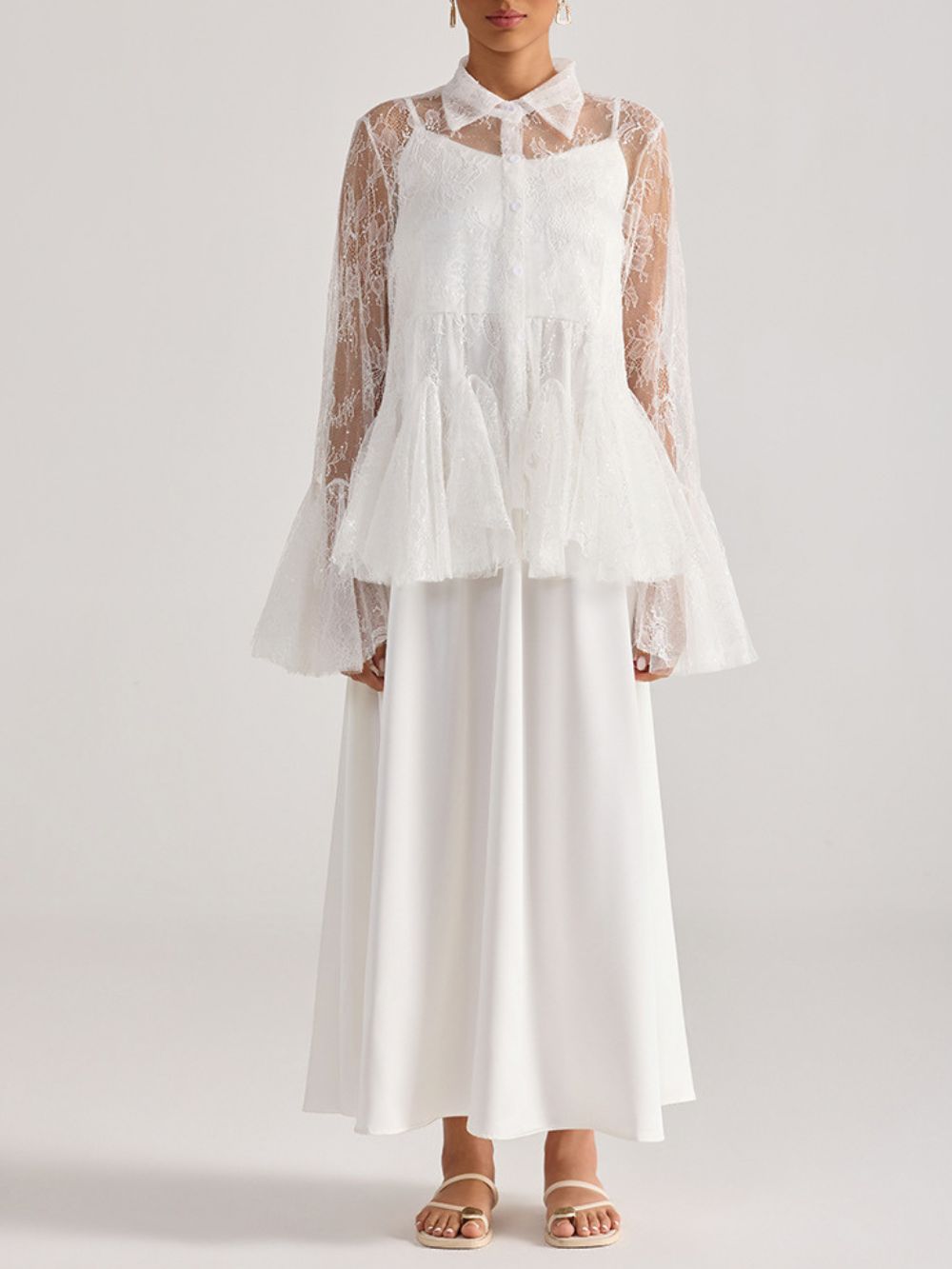 Miori White Lace Top & Maxi Dress Set - OWNCI