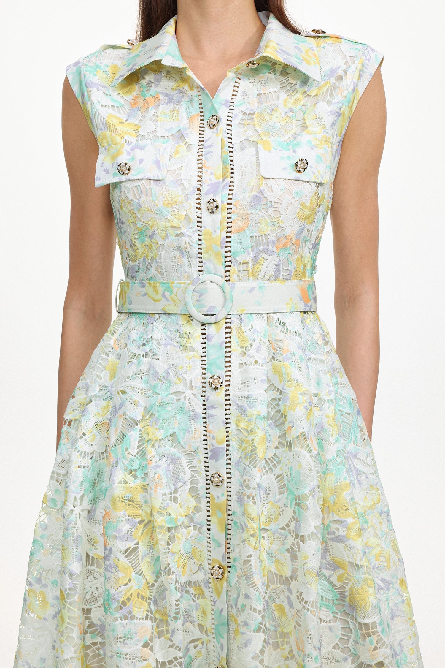 Viya Green Sleeveless Floral Print Lace Midi Dress - OWNCI Viya Green Sleeveless Floral Print Lace Midi Dress - OWNCI