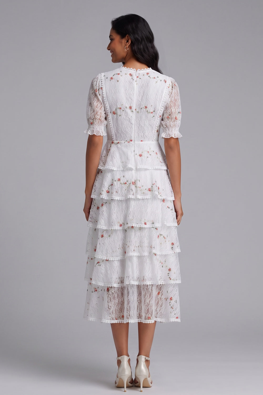 White Tiered Floral Midi Dress - OWNCI White Tiered Floral Midi Dress - OWNCI