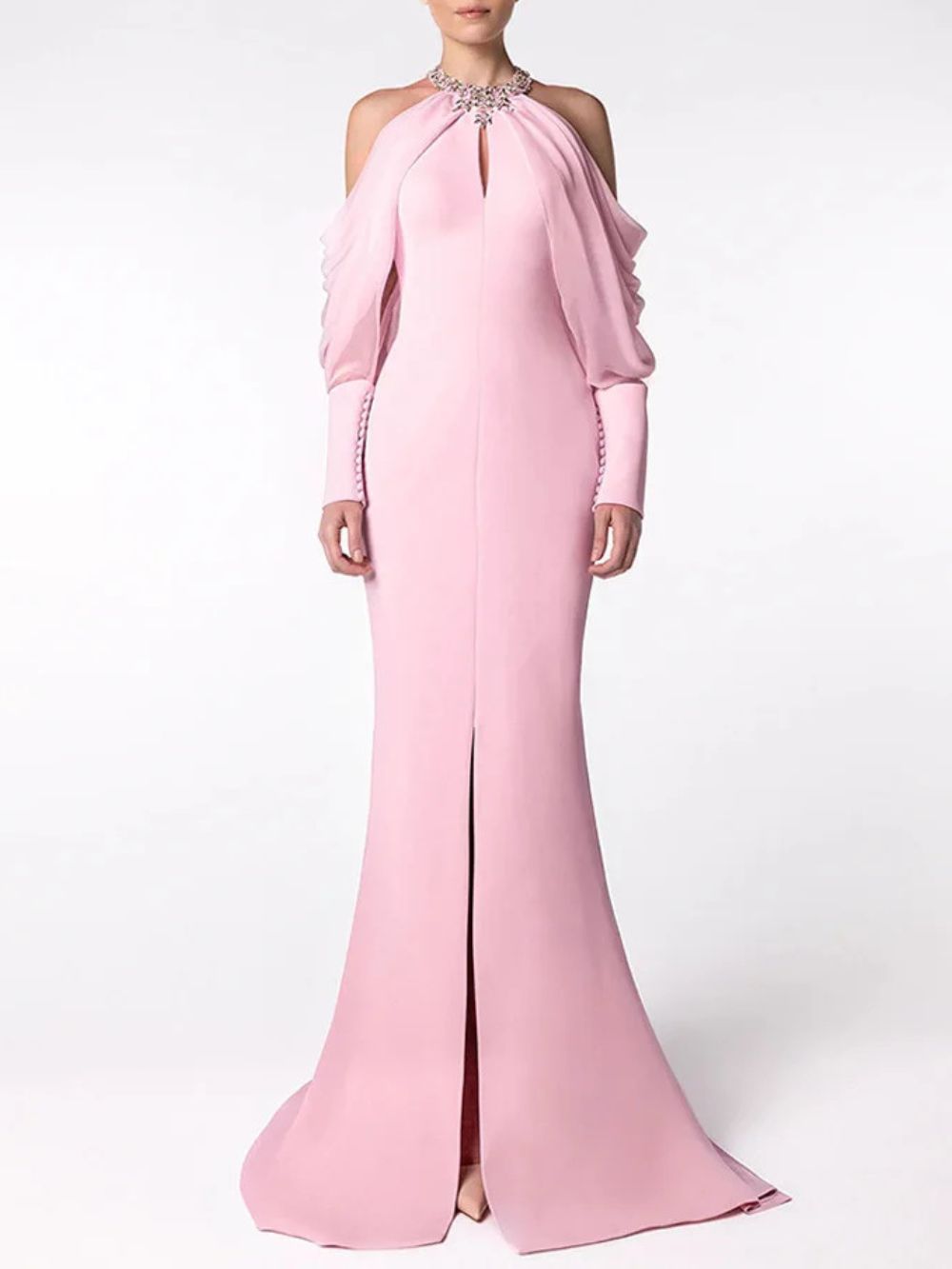 Halter Crystal Draped Maxi Dress - OWNCI