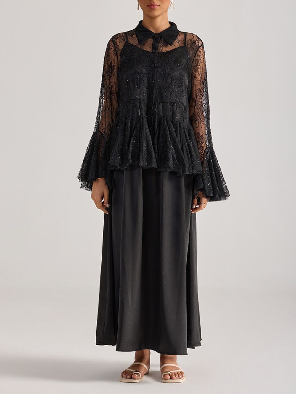 Miori Black Lace Top & Maxi Dress Set - OWNCI Miori Black Lace Top & Maxi Dress Set - OWNCI