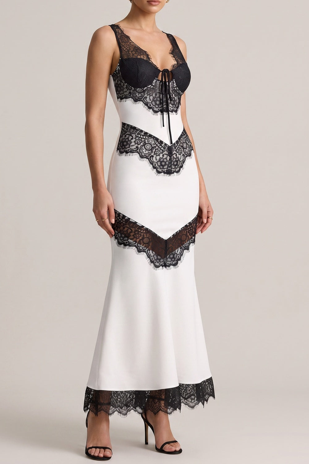 Sleeveless Black Lace Patchwork Mermaid Maxi Dress - OWNCI