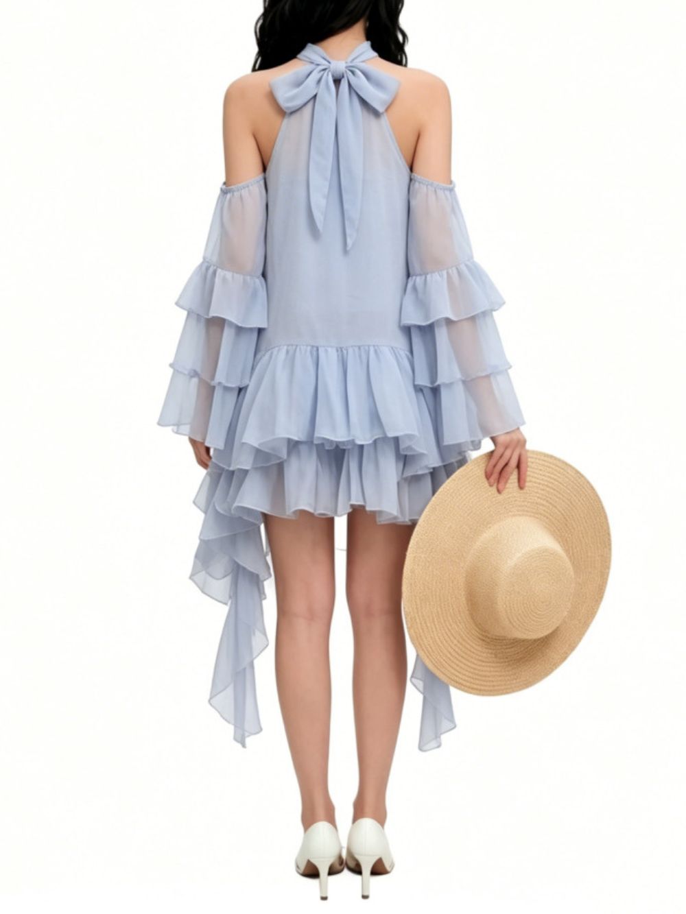 Meika Blue Halter Ruffle Mini Dress - OWNCI