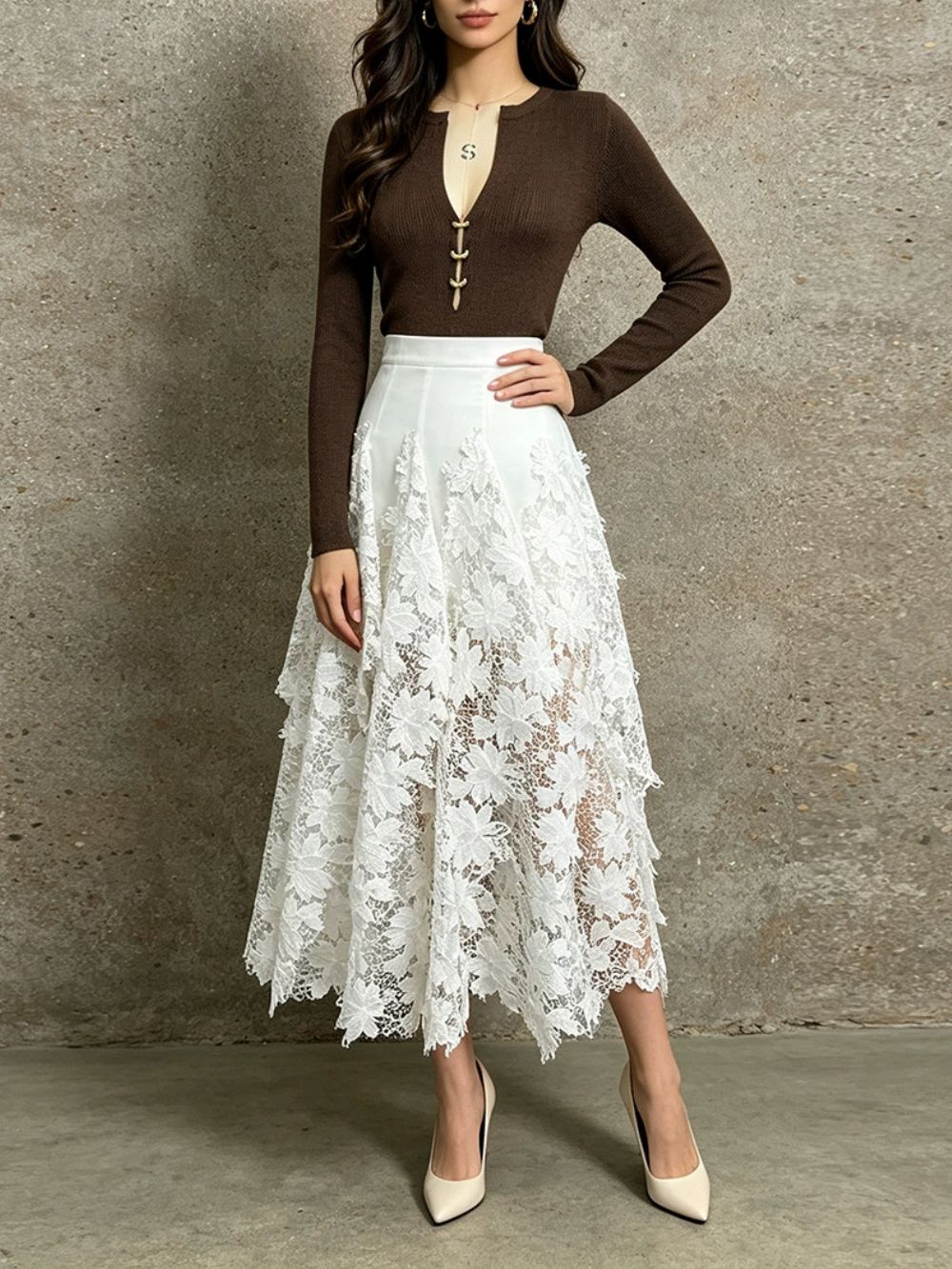Medha White Lace Maxi Skirt - OWNCI Medha White Lace Maxi Skirt - OWNCI
