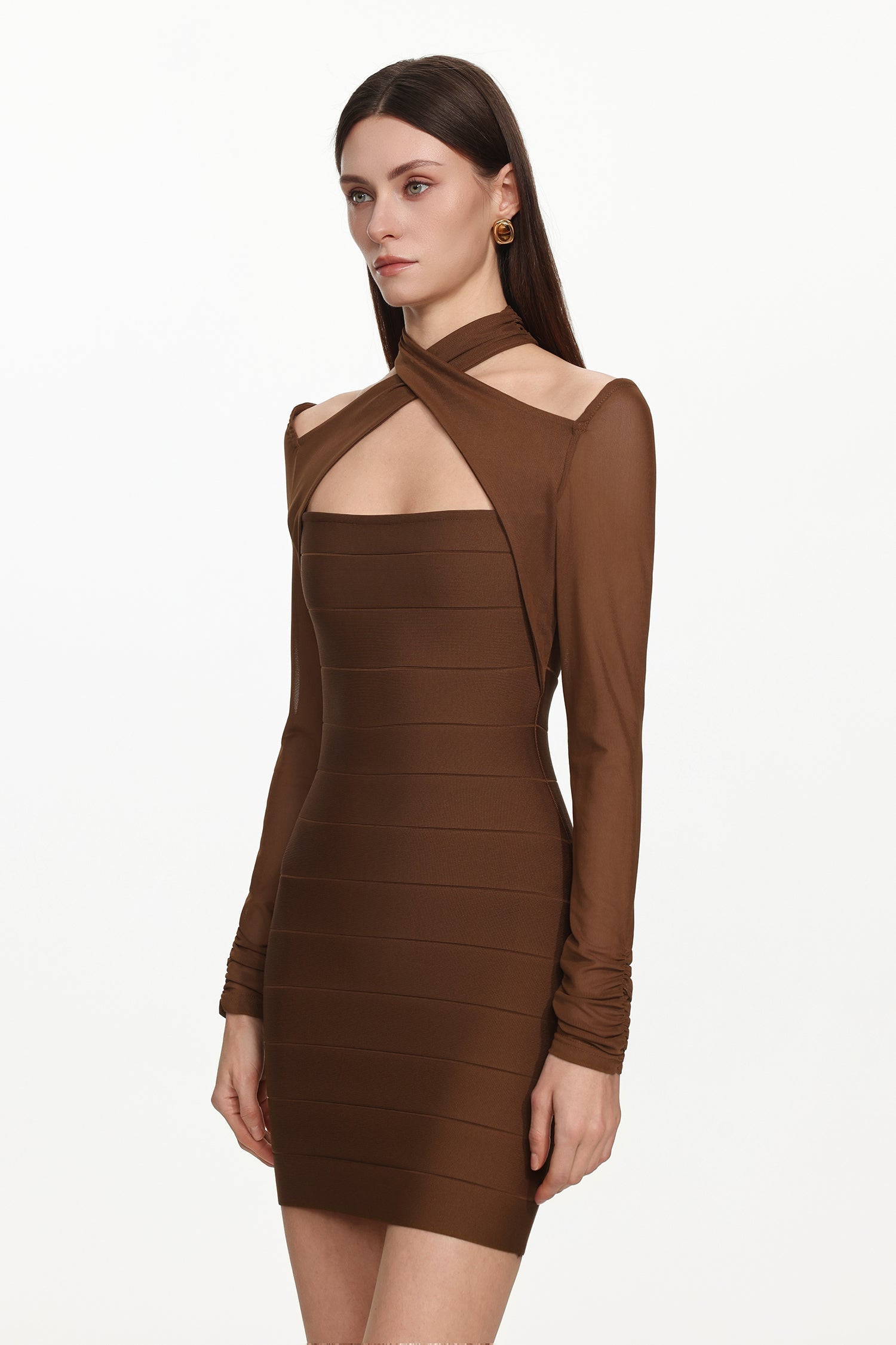 Estrela Overlay Long Sleeve Bandage Mini Dress - OWNCI Estrela Overlay Long Sleeve Bandage Mini Dress - OWNCI