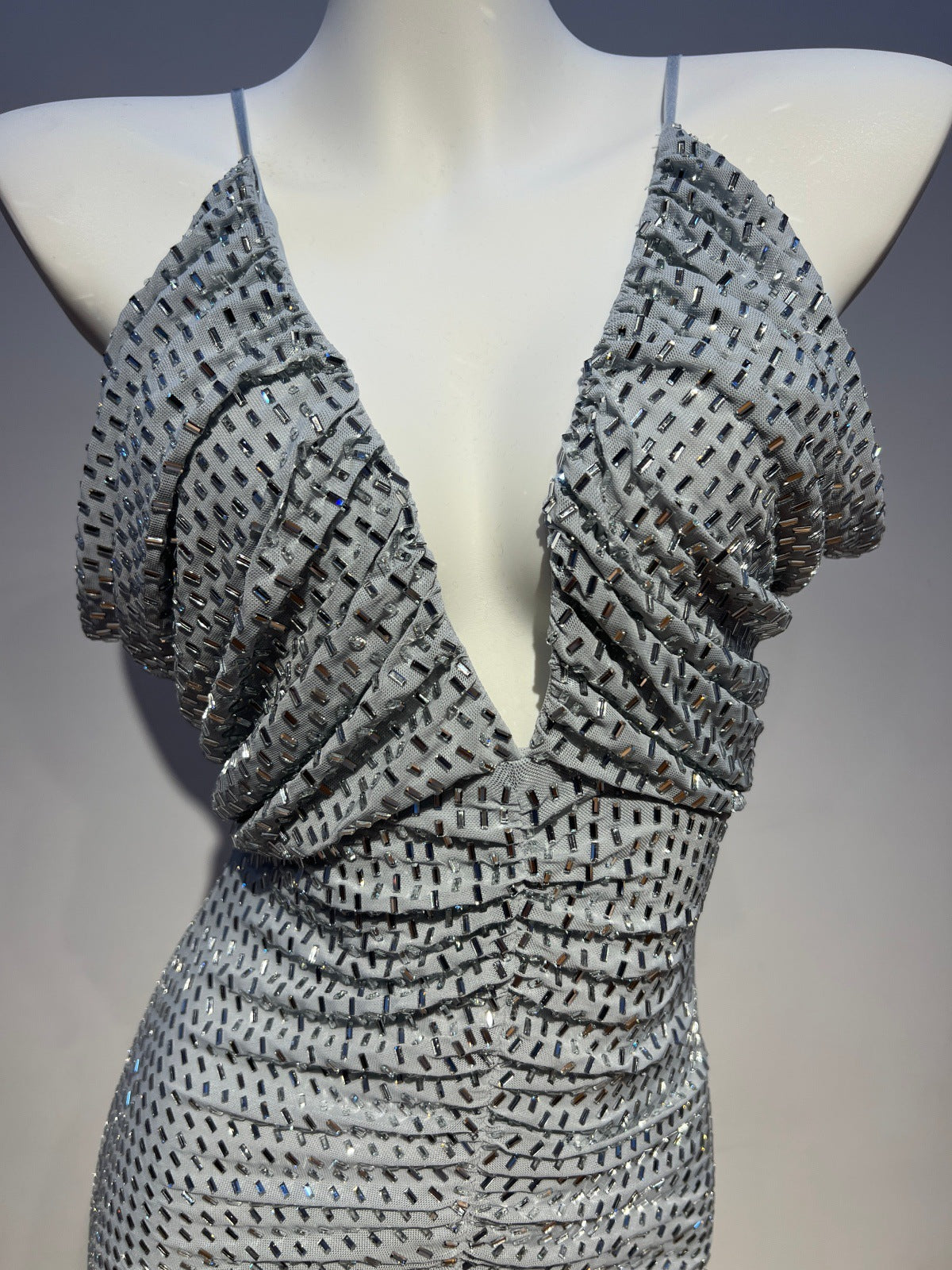 Silver Metallic Column Evening Gown - OWNCI Silver Metallic Column Evening Gown - OWNCI