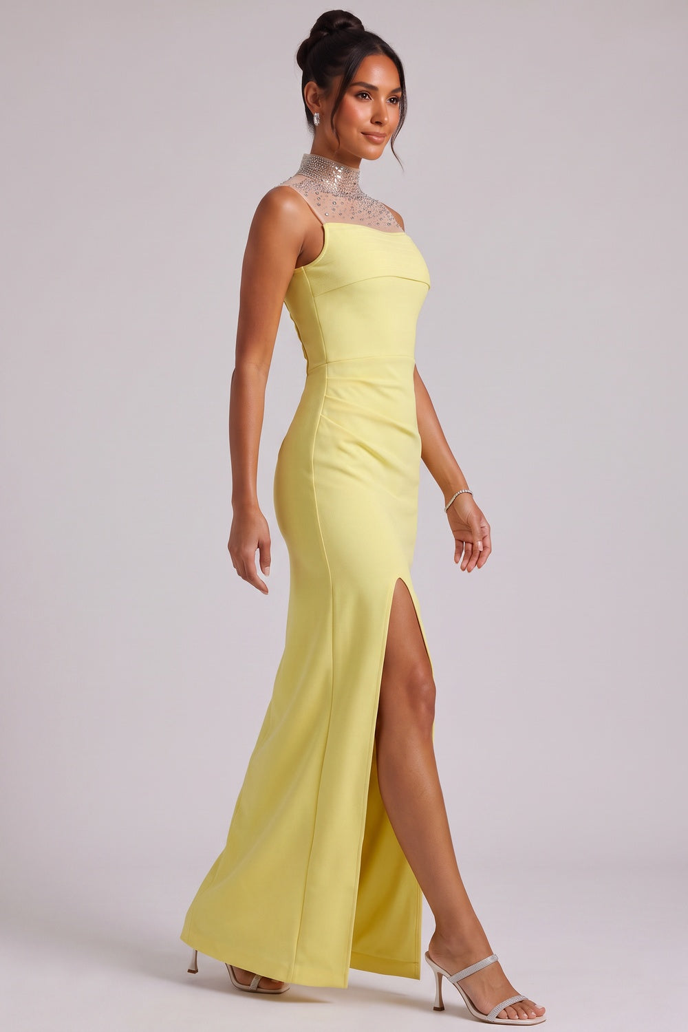 Yellow Beaded Neckline Maxi Dress - OWNCI Yellow Beaded Neckline Maxi Dress - OWNCI