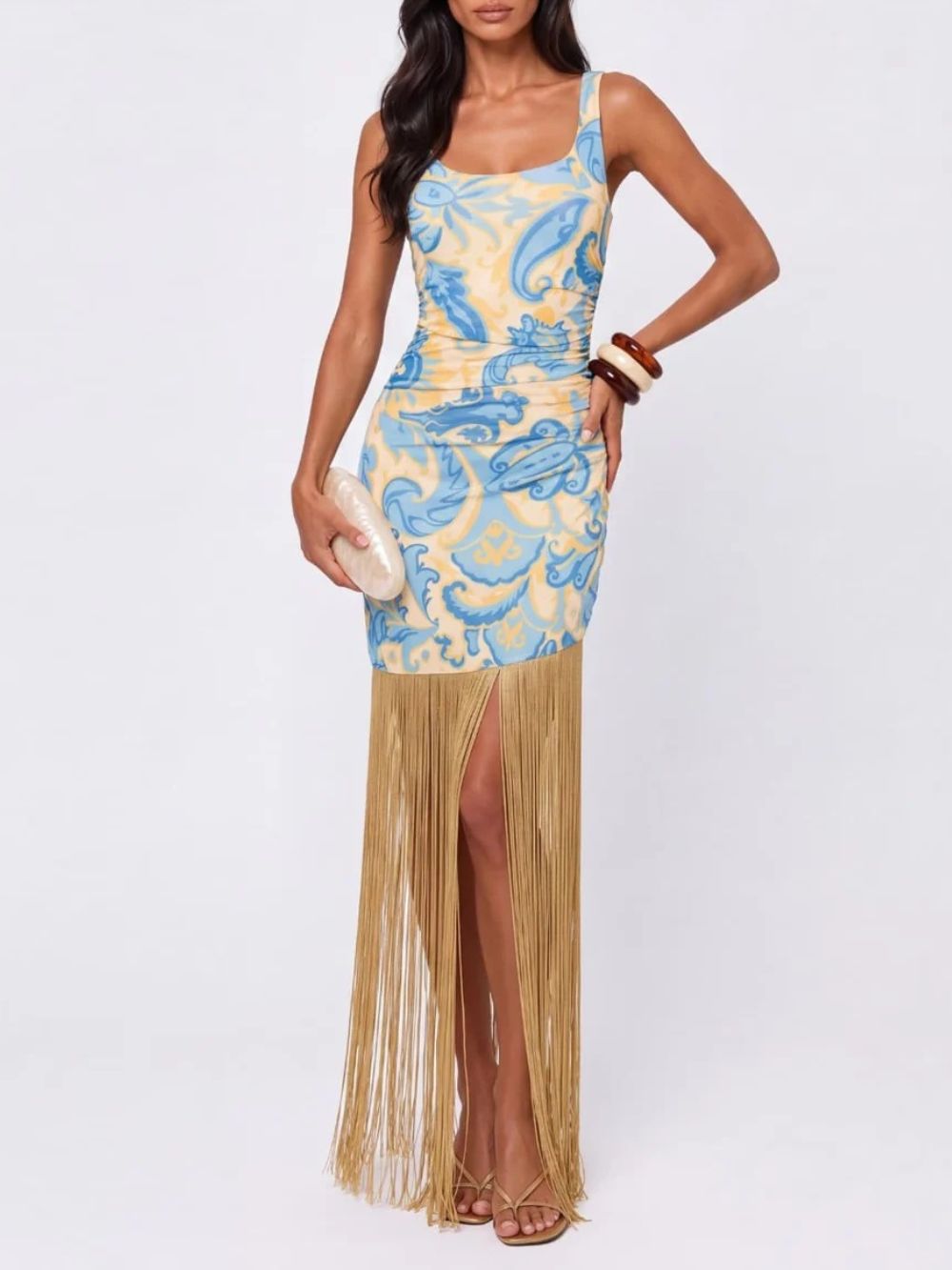 Qalune Printed Fringe Maxi Dress - OWNCI Qalune Printed Fringe Maxi Dress - OWNCI