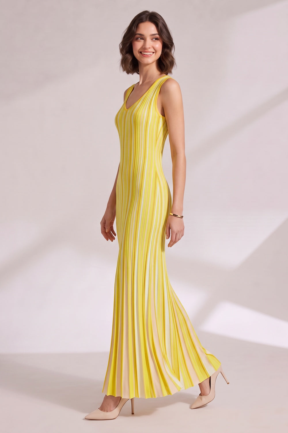 Yellow Vertical Stripe Maxi Dress - OWNCI Yellow Vertical Stripe Maxi Dress - OWNCI