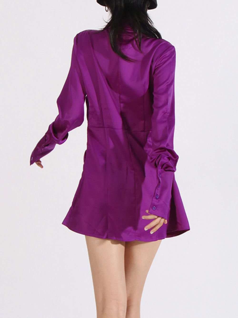 Mika Purple Long Sleeve Ruched Mini Dress - OWNCI