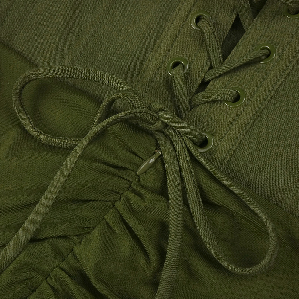 Halter Draped Corset Maxi Dress Green - OWNCI Halter Draped Corset Maxi Dress Green - OWNCI