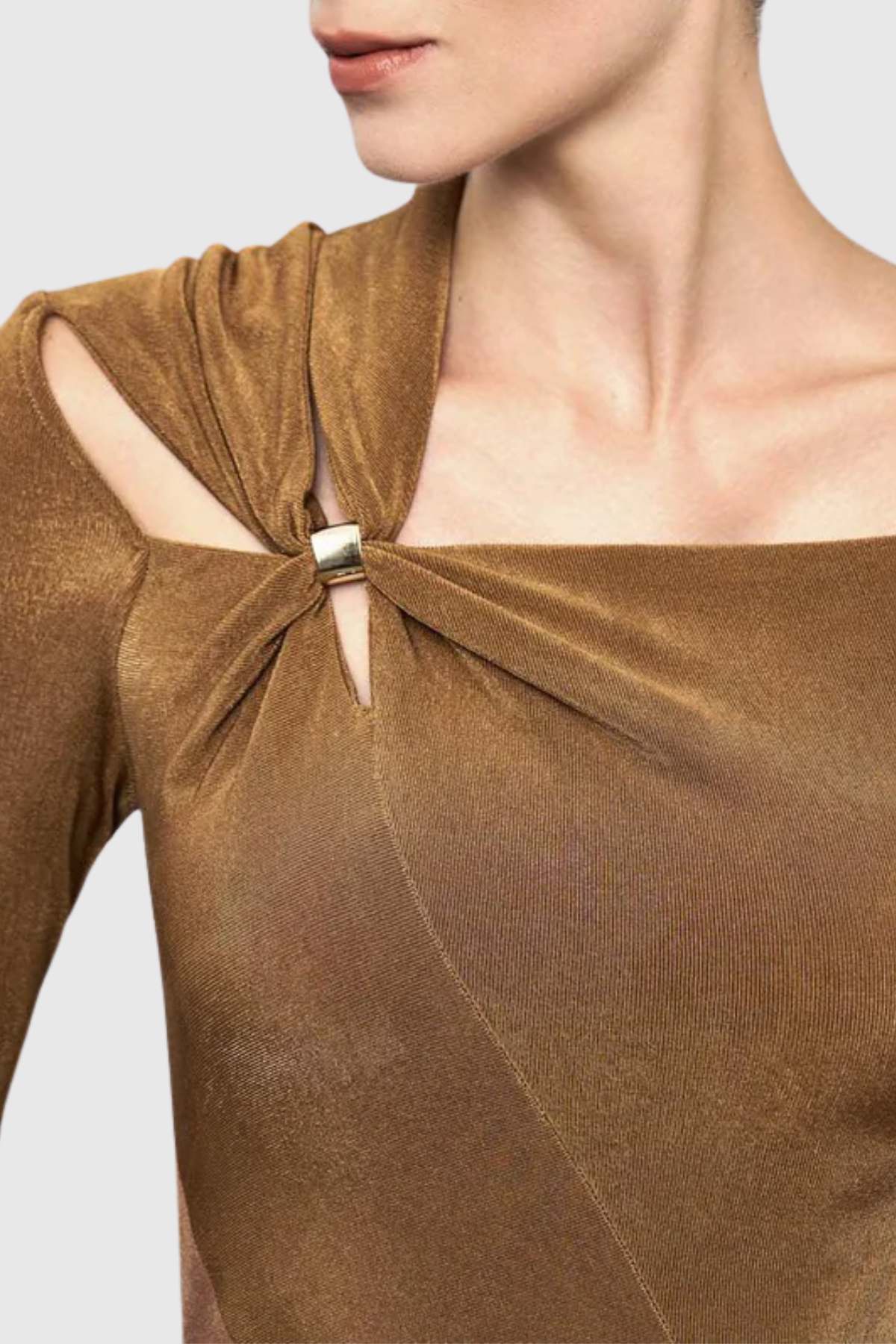 Samaro Asymmetric Cutout Panel Midi Dress – Brown - OWNCI Samaro Asymmetric Cutout Panel Midi Dress – Brown - OWNCI