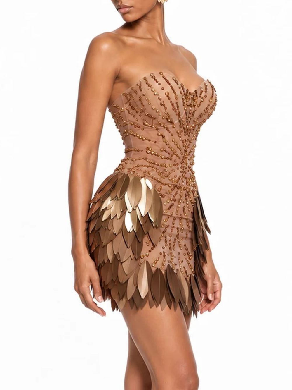 Dolvess Strapless Rhinestone Leaf Mini Dress - OWNCI Dolvess Strapless Rhinestone Leaf Mini Dress - OWNCI