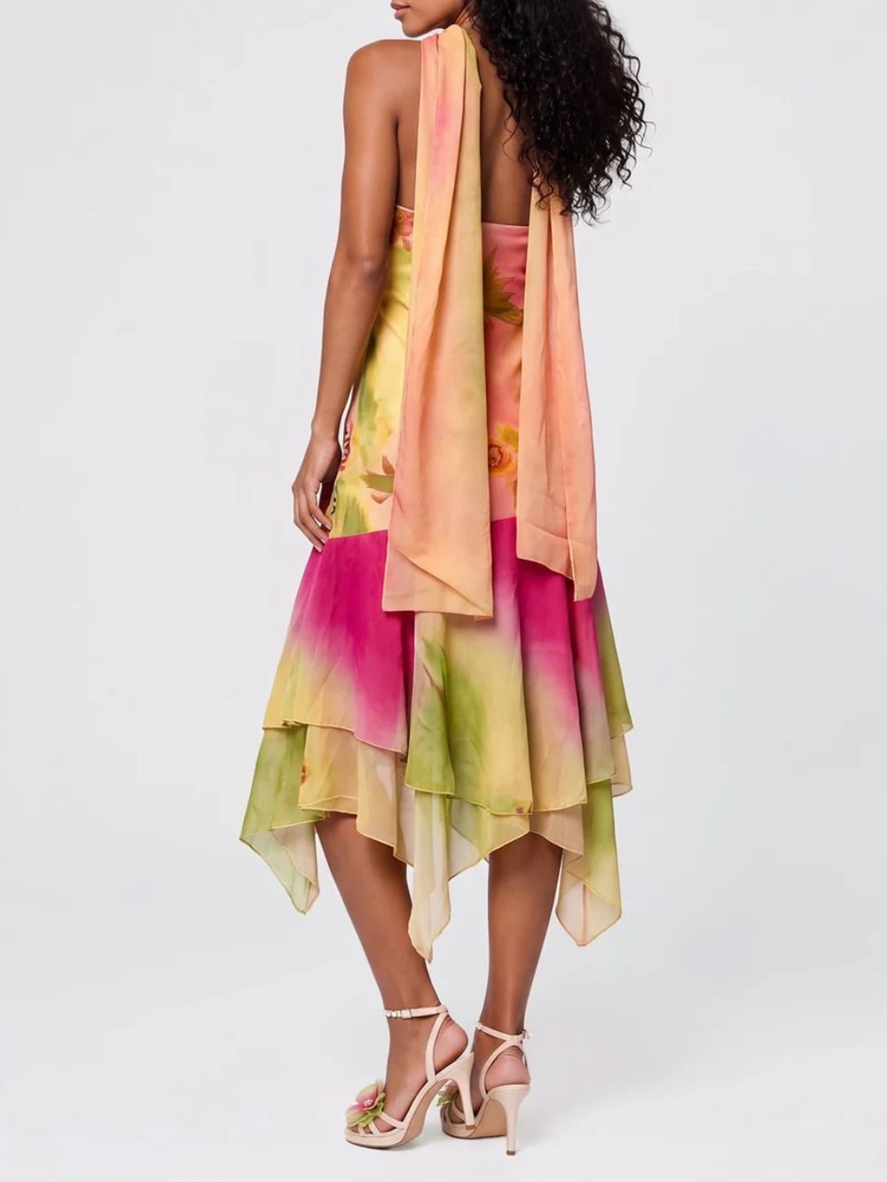 Yesmora Scarf Ruffle Floral Mini Dress - OWNCI
