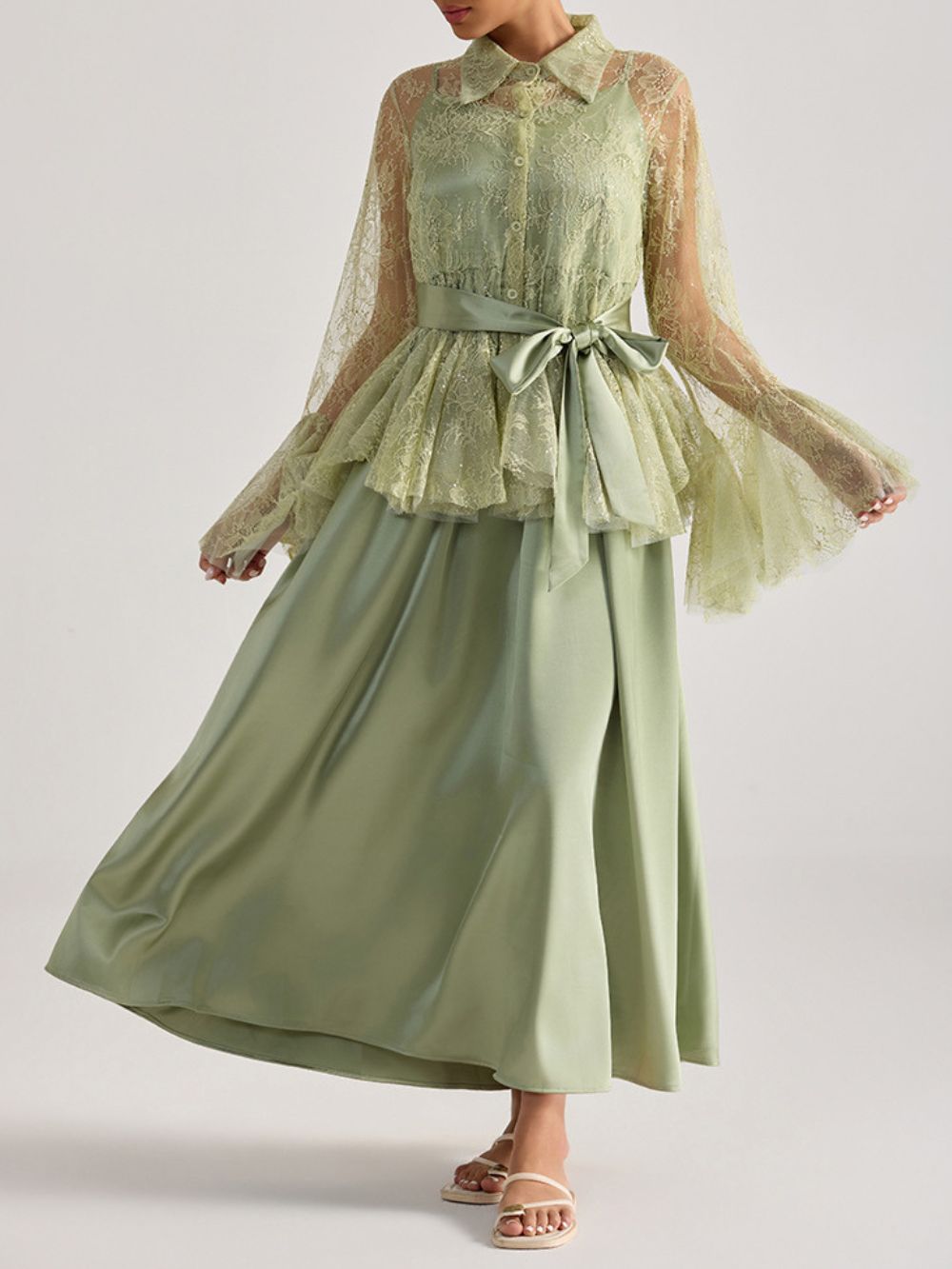 Miori Green Lace Top & Maxi Dress Set - OWNCI
