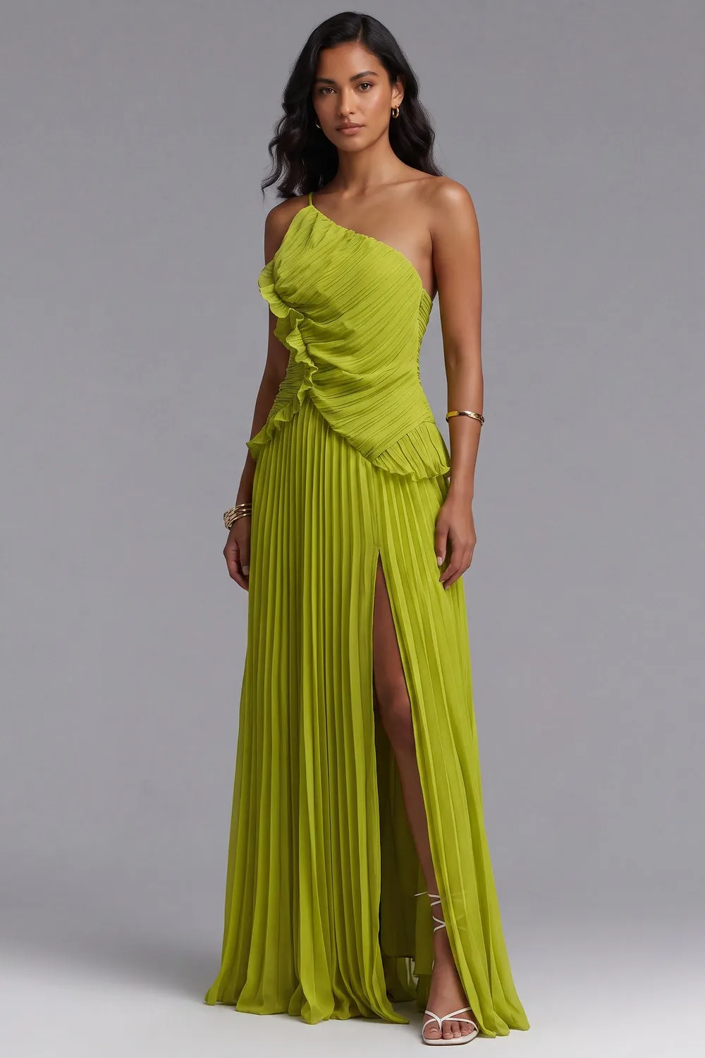 Lime Green Chiffon A-Line Gown - OWNCI Lime Green Chiffon A-Line Gown - OWNCI