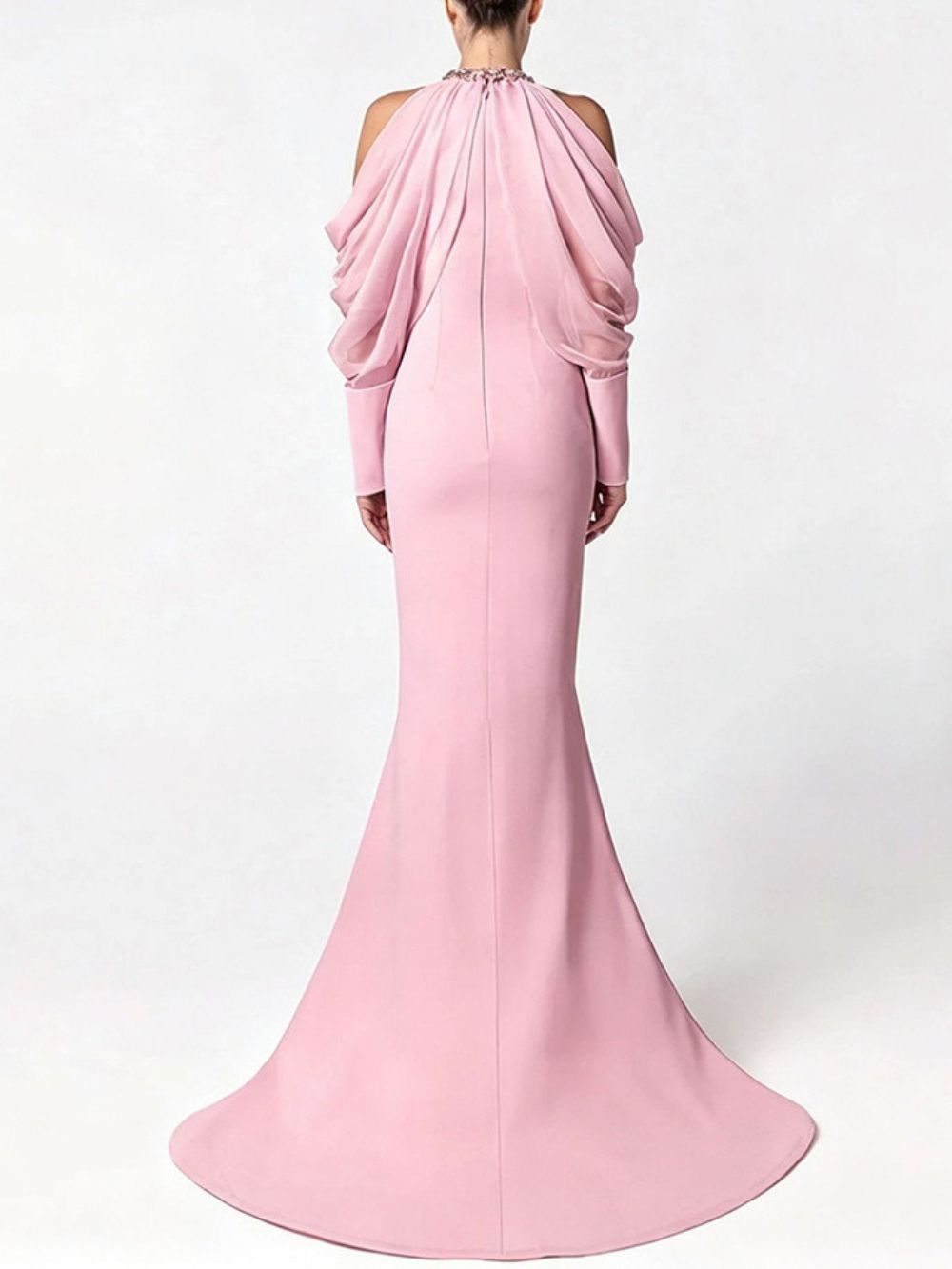 Halter Crystal Draped Maxi Dress - OWNCI
