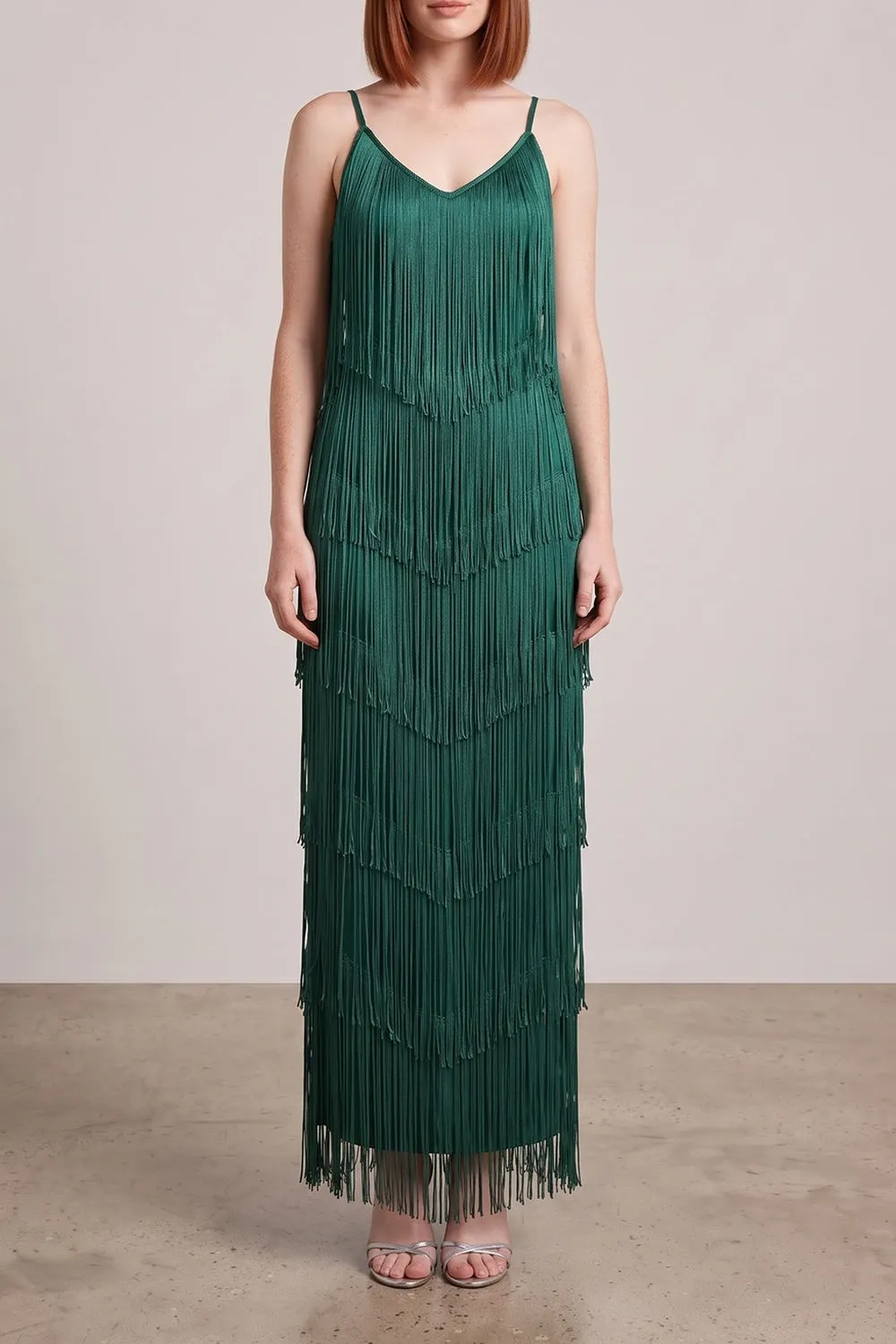 Spaghetti Strap V-Neck Layered Fringe Maxi Dress - OWNCI Spaghetti Strap V-Neck Layered Fringe Maxi Dress - OWNCI