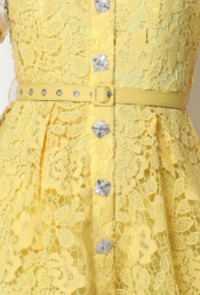 Yellow Guipure Floral Lace A-Line Midi Dress - OWNCI Yellow Guipure Floral Lace A-Line Midi Dress - OWNCI