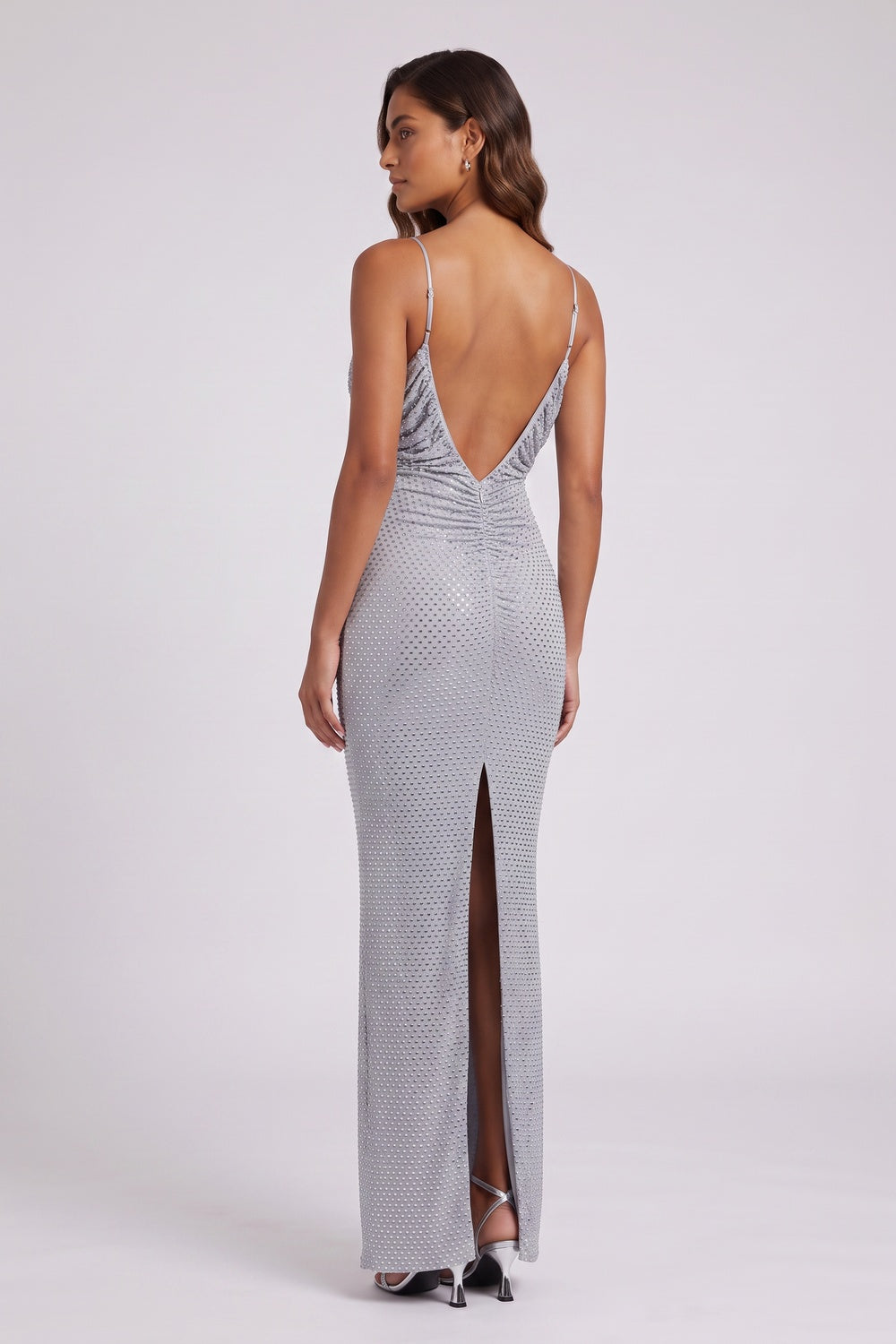 Silver Metallic Column Evening Gown - OWNCI Silver Metallic Column Evening Gown - OWNCI