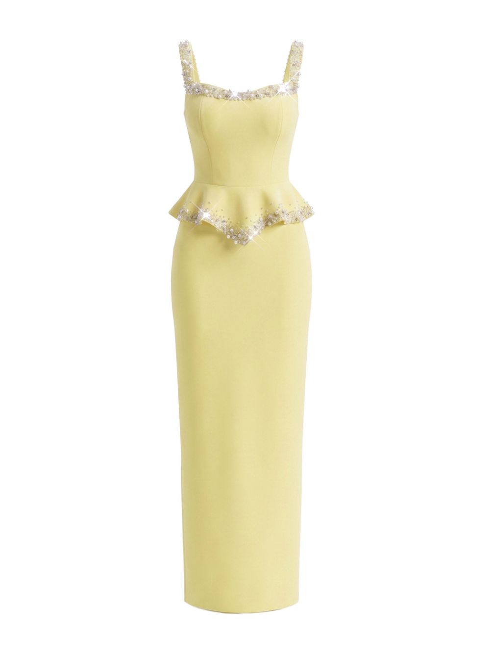Crystal Pearl Peplum Detail Maxi Dress Yellow - OWNCI