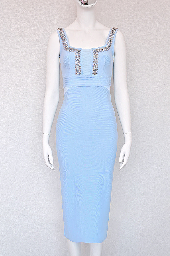 Light Blue Heavy Bandage Sheath Dress - OWNCI Light Blue Heavy Bandage Sheath Dress - OWNCI