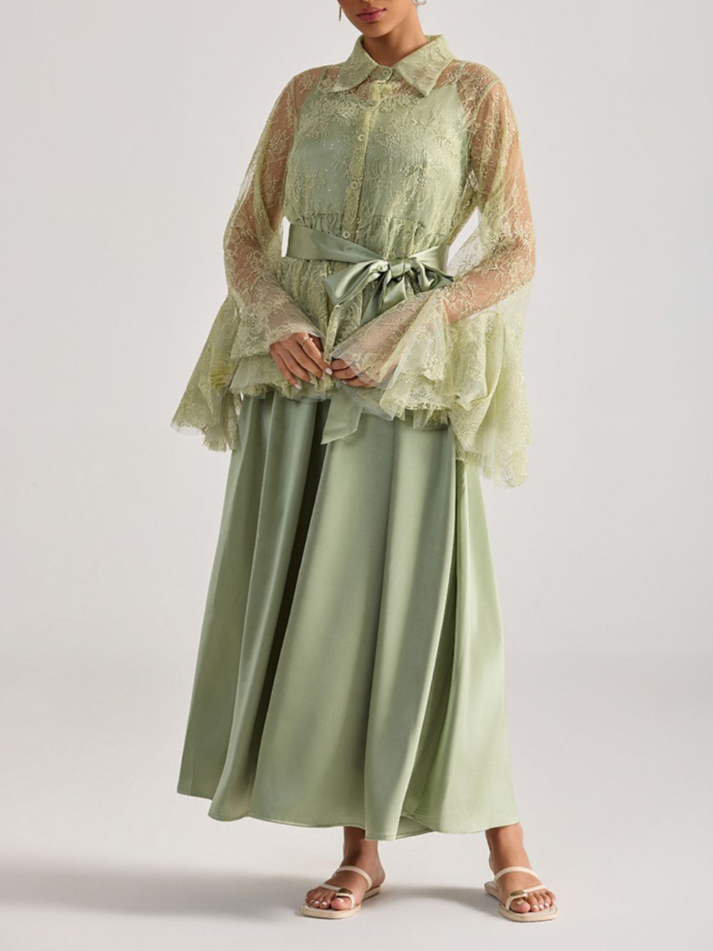 Miori Green Lace Top & Maxi Dress Set - OWNCI