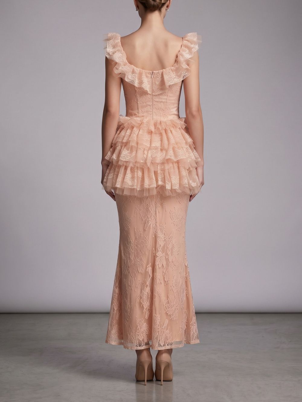 Ruffle Lace Maxi Dress Set - OWNCI