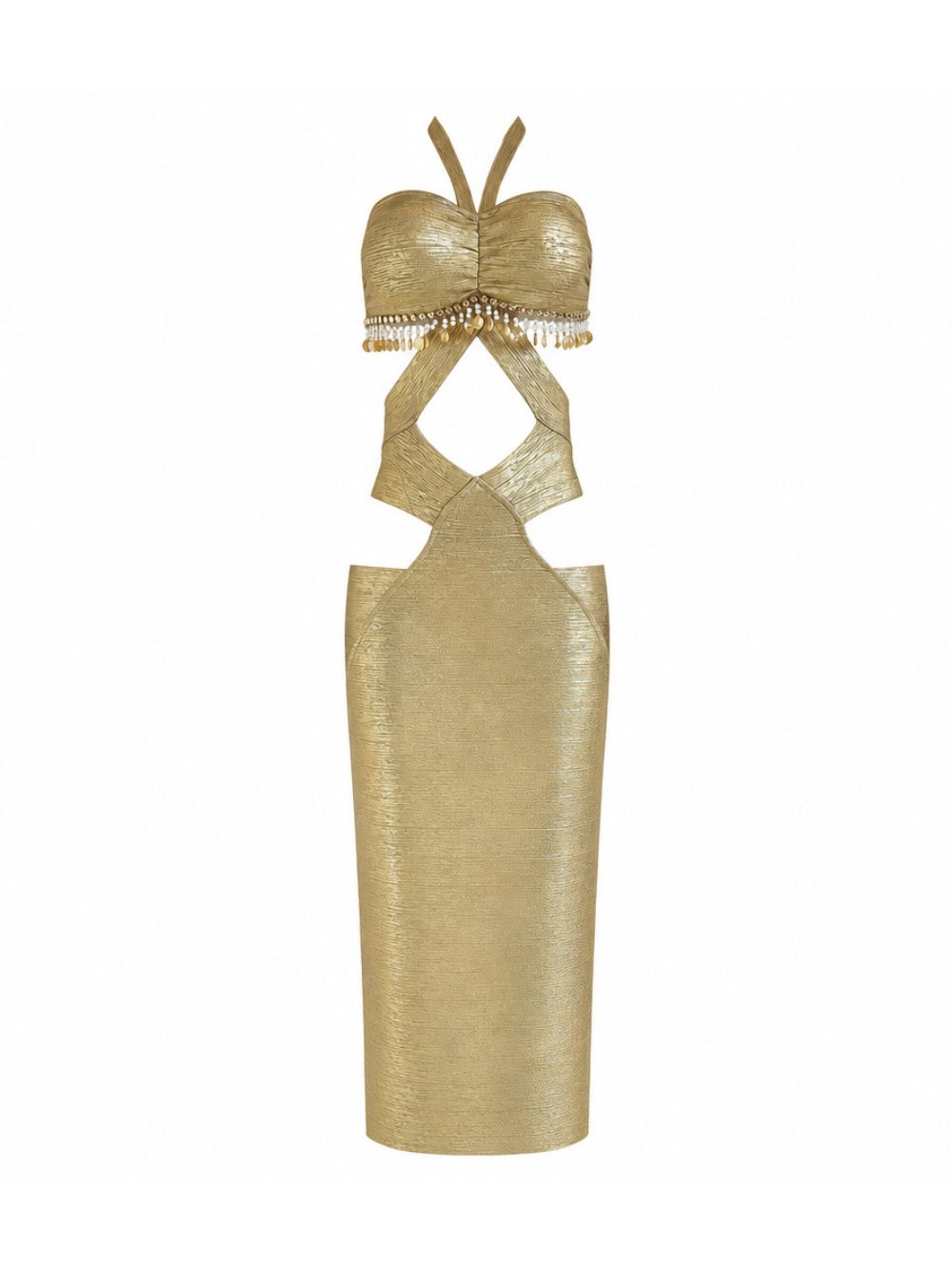 Millicent Gold Halter Cutout Maxi Dress - OWNCI Millicent Gold Halter Cutout Maxi Dress - OWNCI
