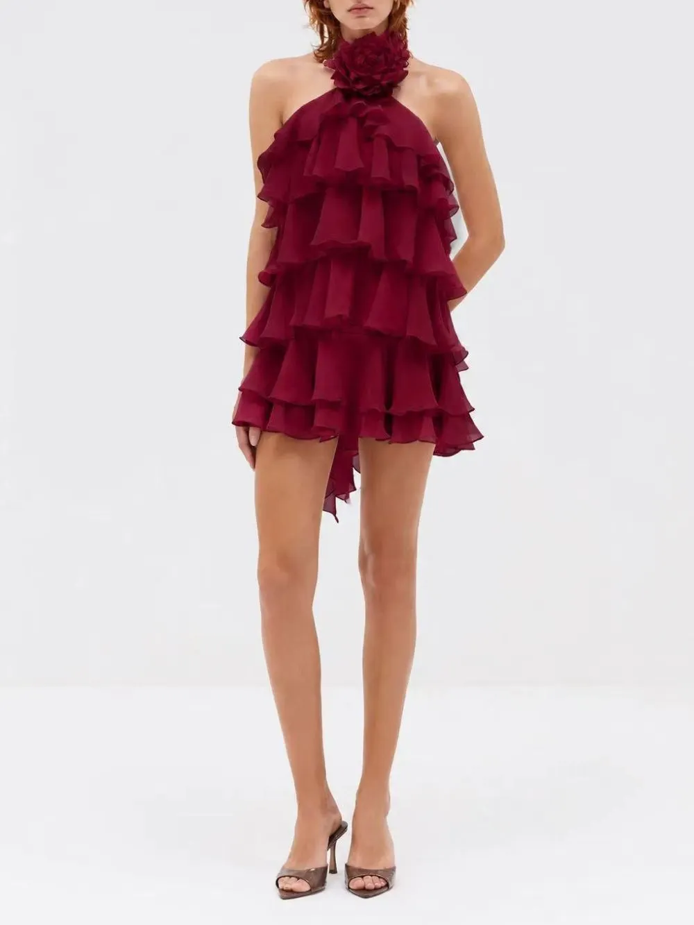 Miley Halter Flower Ruffle Mini Dress - OWNCI Miley Halter Flower Ruffle Mini Dress - OWNCI